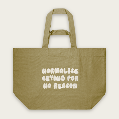 Normalise Crying For No Reason | Tote Bag in Faded Olive (18679_Normalise-Crying-For-No-Reason_STAU117_Faded-Olive_Tote-Bag_Mockup.png)