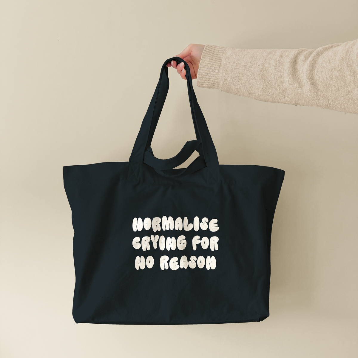 Normalise Crying For No Reason | Tote Bag (lifestyle-1-18676_Normalise-Crying-For-No-Reason_STAU117_Black_Tote-Bag.png)