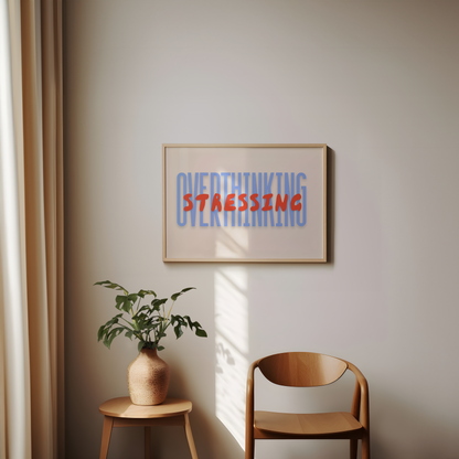 Overthinking & Stressing | Cornflower Blue and Cream | Landscape | Art Print