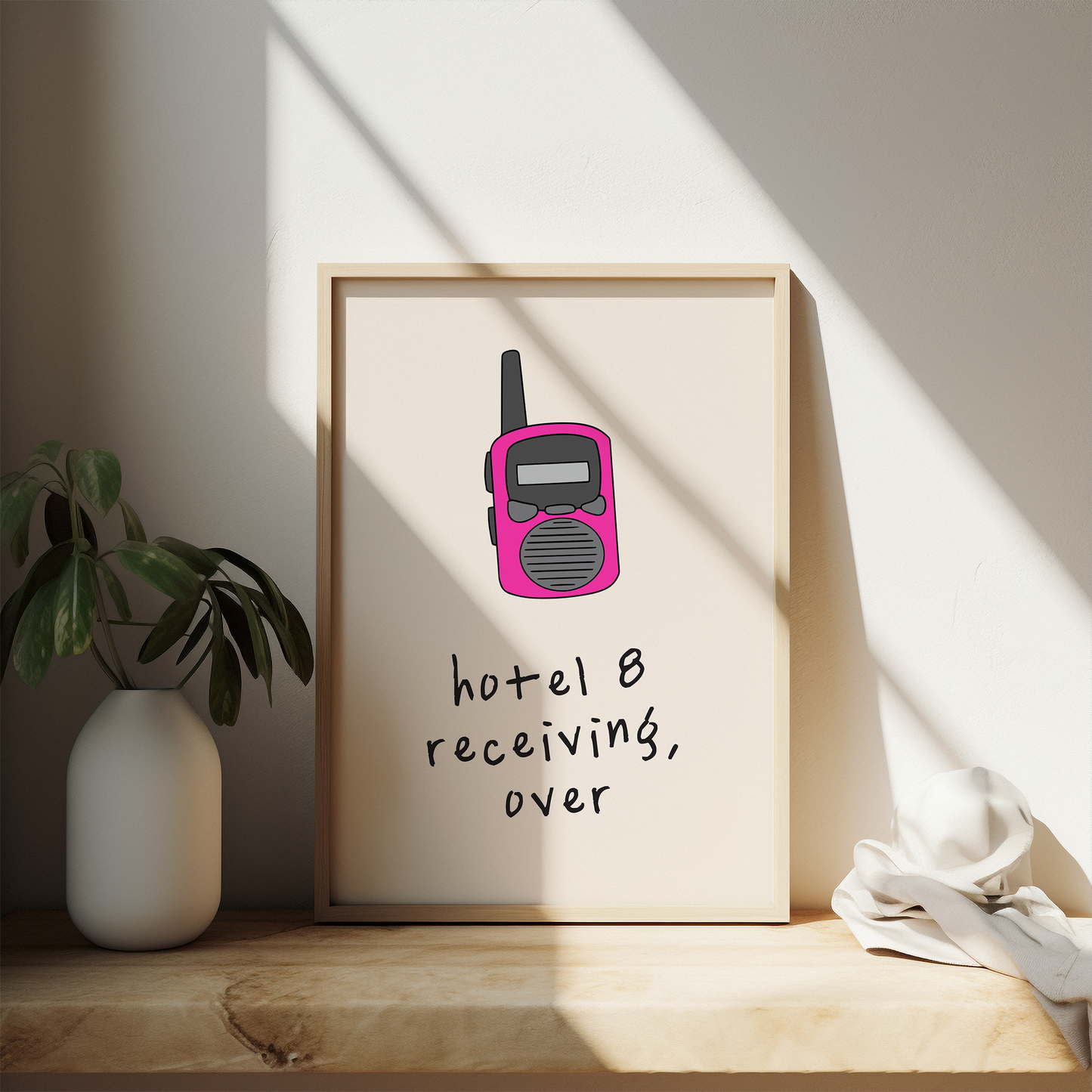 Custom | Hotel 8 Receiving, Over | Hot Pink and Cream | Walkie Talkie | Art Print