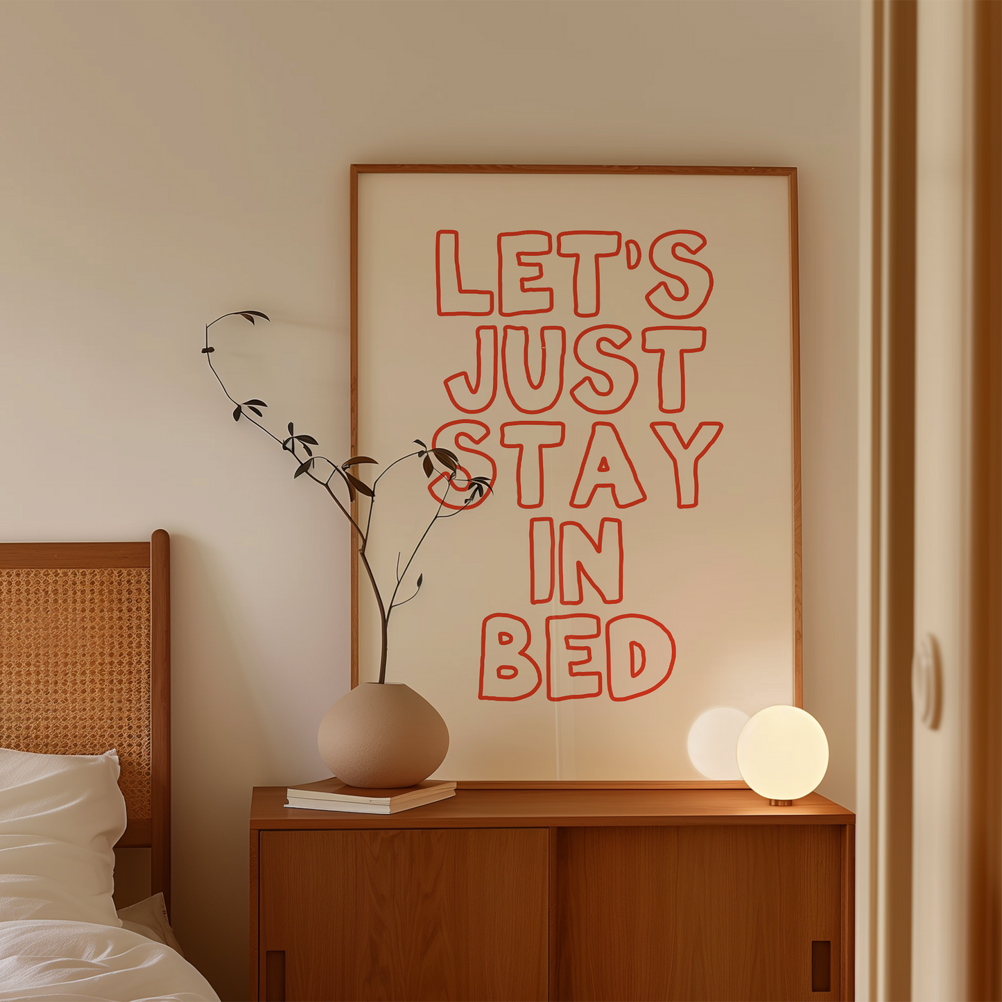 Let's Just Stay In Bed | Red and Cream | Art Print