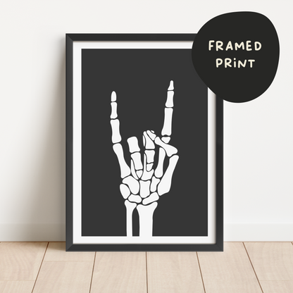 Framed | Skeleton Hand | White and Black | Art Print