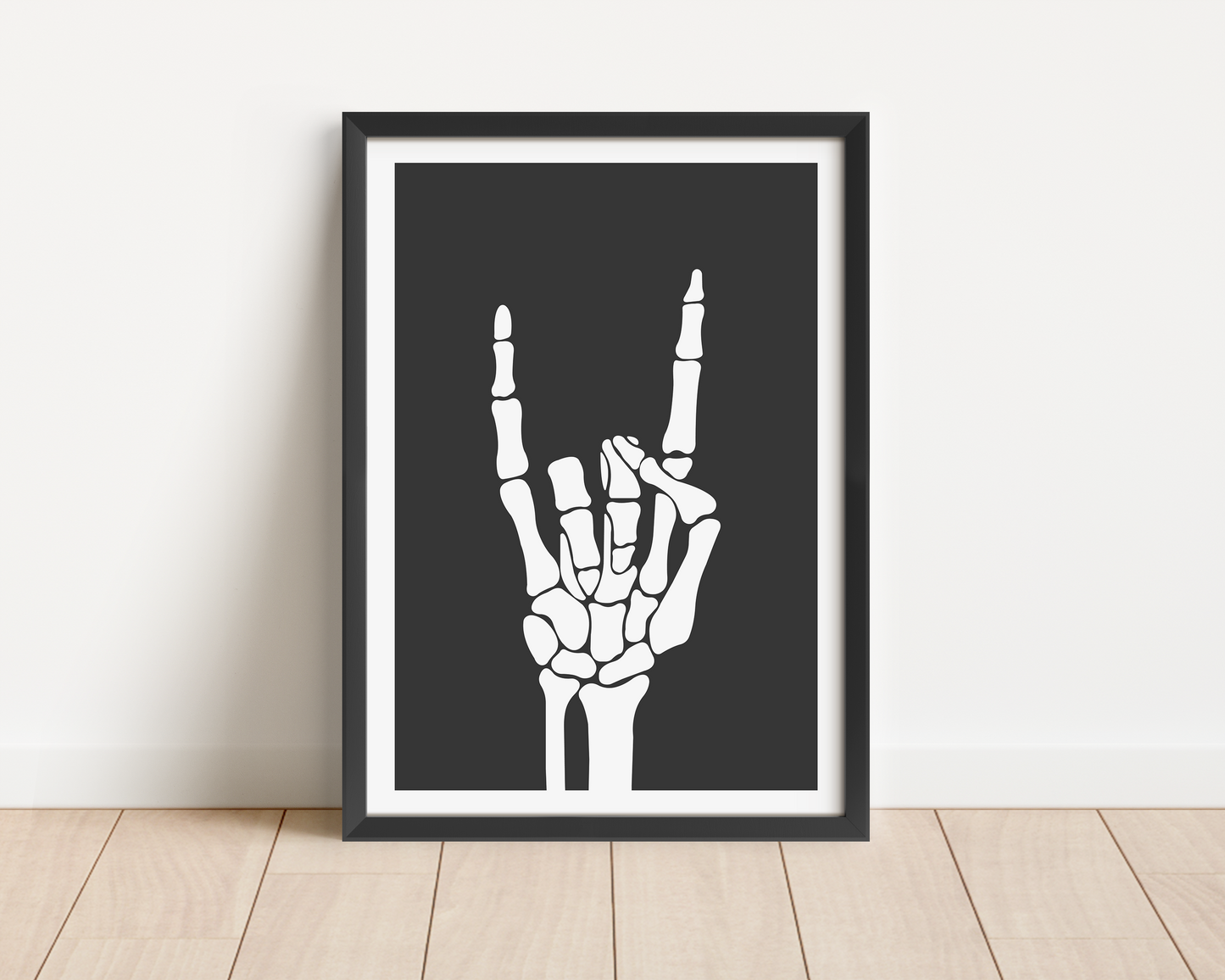 Framed | Skeleton Hand | White and Black | Art Print