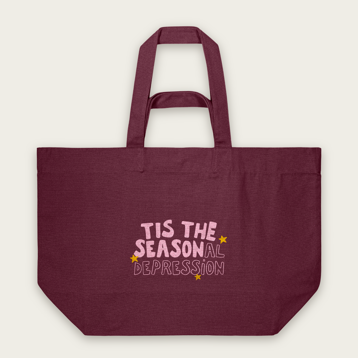 Tis The Seasonal Depression | Tote Bag in Burgundy (18415_Tis-The-Seasonal-Depression_STAU117_Burgundy_Tote-Bag_Mockup.png)