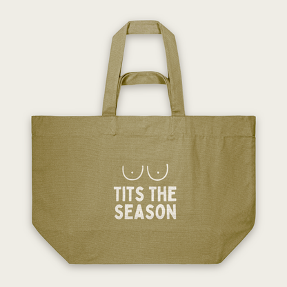 Tits The Season | Tote Bag in Faded Olive (18419_Tits-The-Season_STAU117_Faded-Olive_Tote-Bag_Mockup.png)