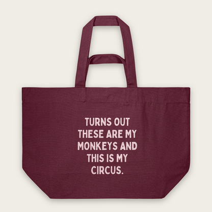 Turns Out These Are My Monkeys | Tote Bag in Burgundy (18848_Turns-Out-These-Are-My-Monkeys_STAU117_Burgundy_Tote-Bag_Mockup.png)