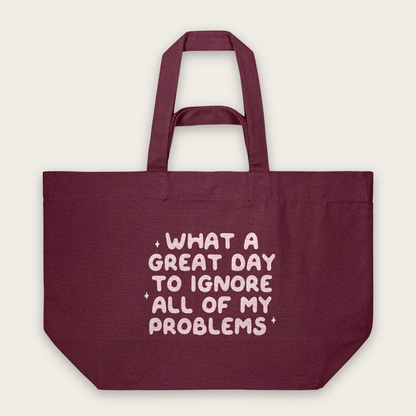 What A Great Day To Ignore All Of My Problems | Tote Bag in Burgundy (18875_What-A-Great-Day_STAU117_Burgundy_Tote-Bag_Mockup.png)